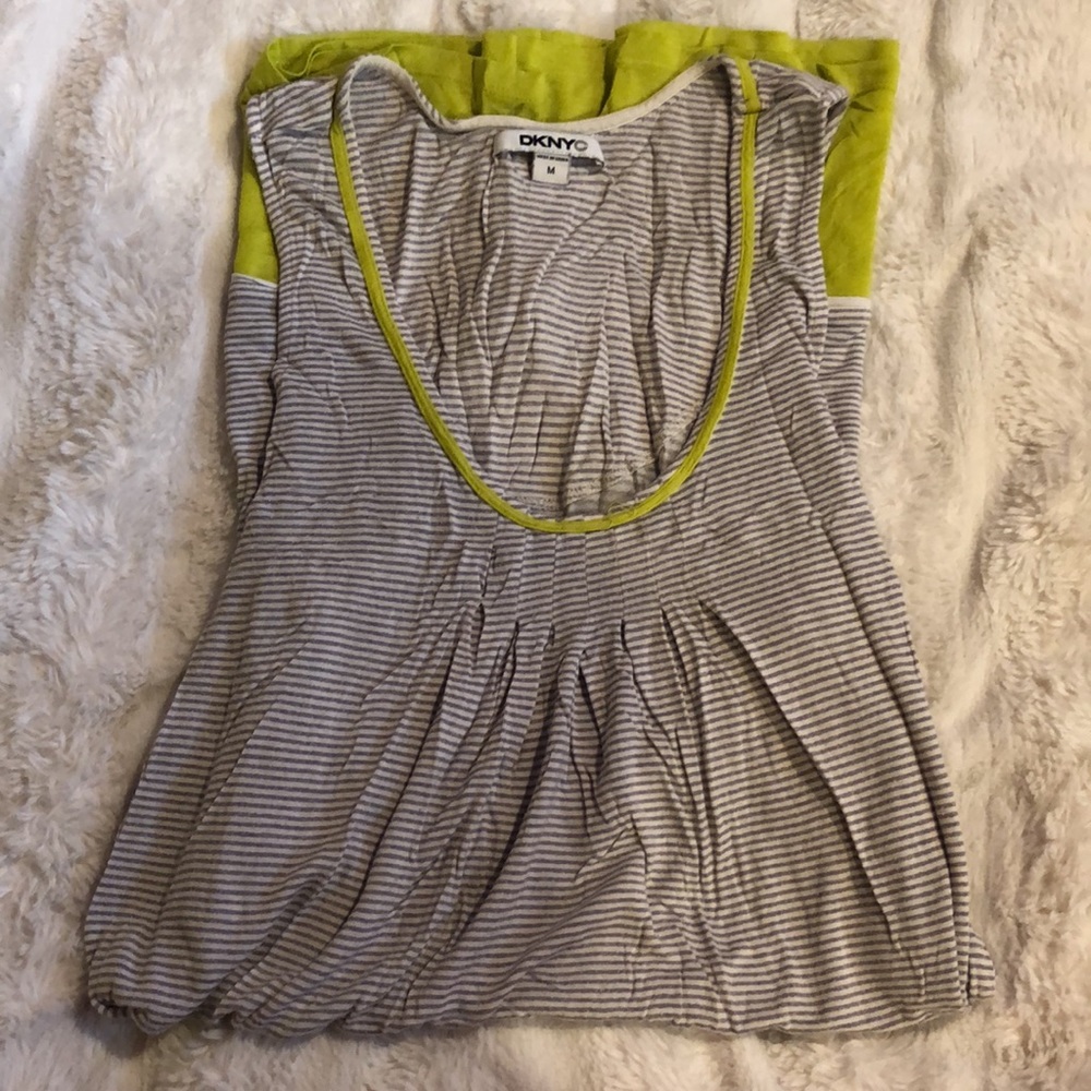 Gray and White Striped Pajama Dress with Green Accents